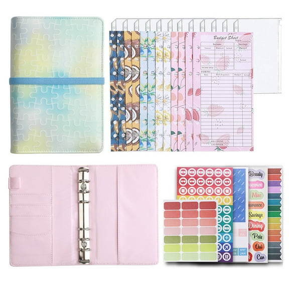 PRETXORVE Daily Planner A6 Gradient Binding Macaron Binder Ledger Notebook Leather Binder Cash Budget Book