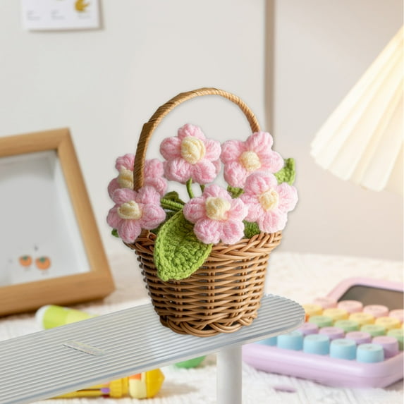 PRETXORVE Faux Plants, Artificial Plants, Handwoven Artificial Flower Basket, Valentine's Day Mini Basket, As a Gift or Decoration