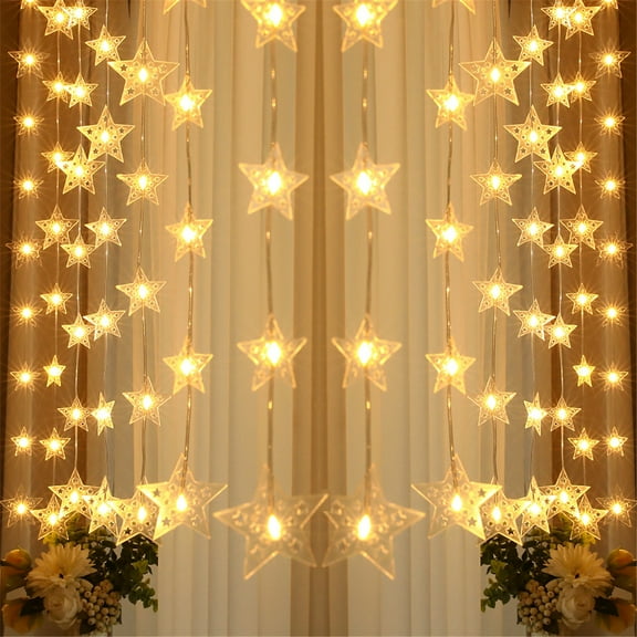 PRETXORVE Five-Pointed Star Curtain Lights, Usb Led Five-Pointed Star String Lights, Eight Function Mode Remote Control, Bedroom Party indoor Wedding Christmas Decoration