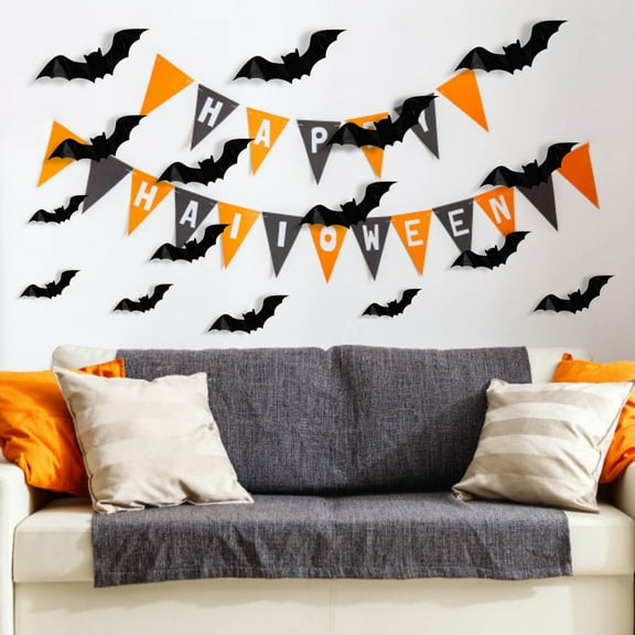 PRETXORVE Halloween Decorations, 56PC Halloween Bats Decoration for Home Decor DIY Wall Decal Bathroom Indoor Hallowmas Party Supplies