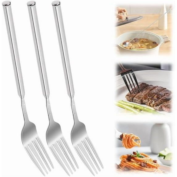 PRETXORVE Home Decor, Room Decor, Extra Long Bbq fork Prank Telescopic fork Bbq Baking Use Expandable fork for Fruit Desserts Stainless Steel Dinner fork Kitchen Gadget Household Outdoor Equipment