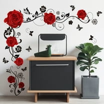PRETXORVE Home Decor, Room Decor, Floral Rose Wall Sticker Background Wall Living Room Bedroom Decoration Sticker Self-Adhesive Wall Sticker