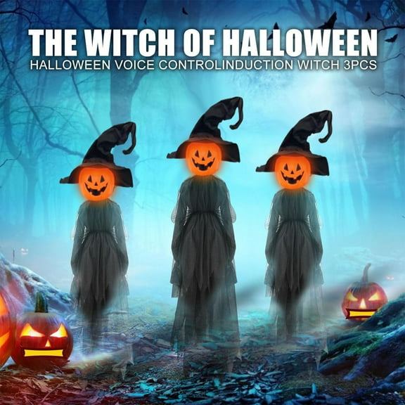 PRETXORVE Home Decor, Room Decor, Glowing Pumpkin Witch Voice Controlled Witch