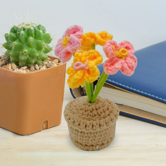 PRETXORVE Home Decor, Room Decor, Handmade Crochet Flower Hanging Potted Plants, Rose Crochet Hooks, Diy Fake Flowers office Decorations, Finished Wool Products