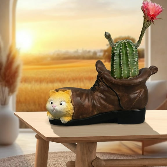 PRETXORVE Home Decor, Room Decor, Resin Shoe-Shaped Flower Pot Flower Pot Suitable for Garden Home office Desk Decoration Smiling orange Plant