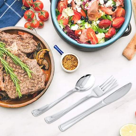 PRETXORVE Kitchen Utensils, Kitchen Gadgets, Disposable Fork Gold Birthday Party Tableware Set Plastic Rose Gold Party Western Food Gold-Plated Knife Fork Spoon