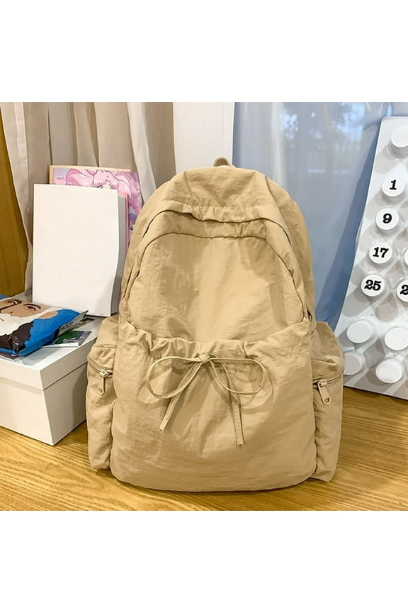 Korean Lightweight Nylon Backpack Japanese forest Drawstring Student Solid Color Bow Backpack Sports Travel Backpack
