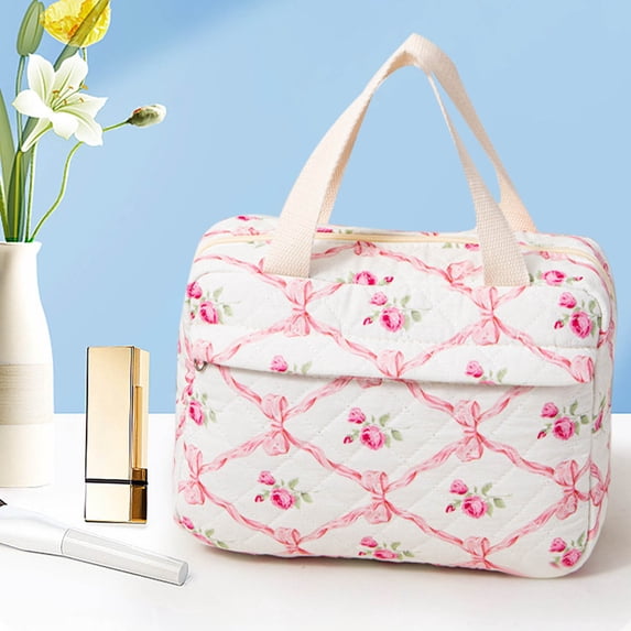 PRETXORVE Large Capacity Feeling Organizer Portable Quilted Tote Cosmetic Bag
