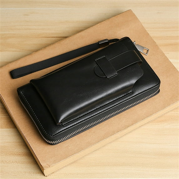 PRETXORVE Large Capacity Long Men'S Leather Zippered Wallet With Multiple Card Holders For Storing 6.9-Inch Phones