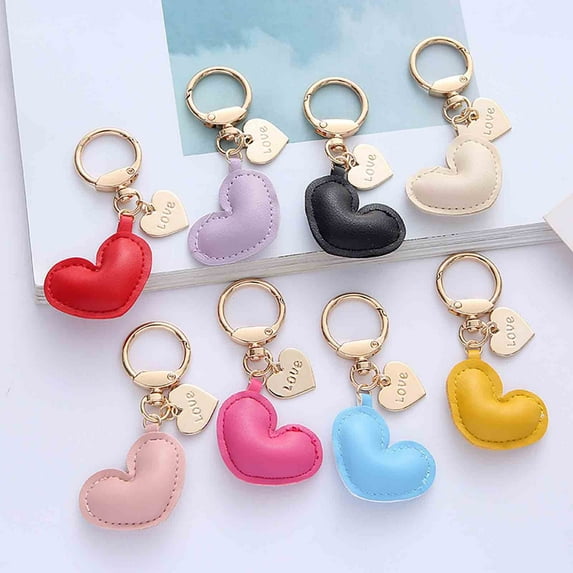 PRETXORVE Leather Heart Alloy Keychain Cute Color Heart Metal Accessories Small Fresh Bag Pendant
