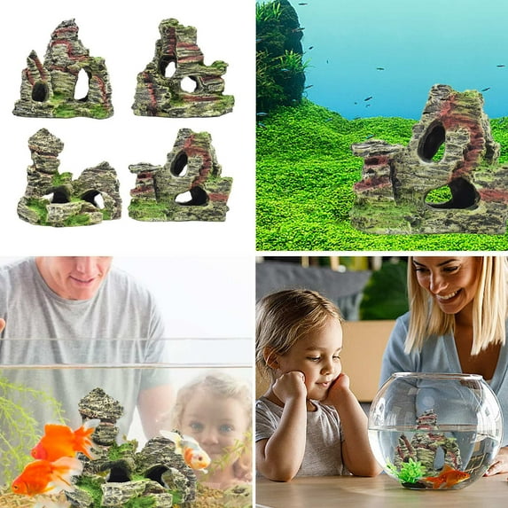 PRETXORVE Mountain View Decor Rockery Landscapes Rocks Hiding Cave Tree Aquarium Ornament Fish Tank Decoration