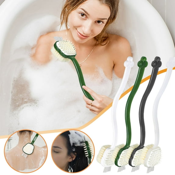 PRETXORVE Multi Functional Double-sided Shower Brush Back Brush Three In One Long Handle Shower Brush Soft Bristled Scrubbing Brush Hair Washing Massage Brush
