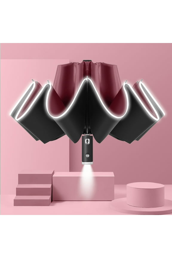 Portable Windproof Compact Travel Umbrella LED Flashlight Handle Automatic Umbrella with Reflective Tape Aluminum Umbrella