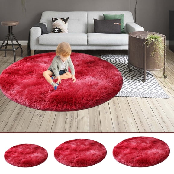 PRETXORVE Round Fluffier Rug - 3.6ins Round, Shag Plush Circle Throw Rug,Non-Shedding & Easy Care, Ideal for High Traffic Areas In Living Room, Bedroom, 1.5in Thickness