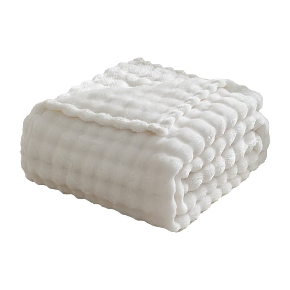 PRETXORVE Soft Bubble Fleece Blanket Warm and Soft Single Layer Double-sided All-season Solid Color Plush Blanket