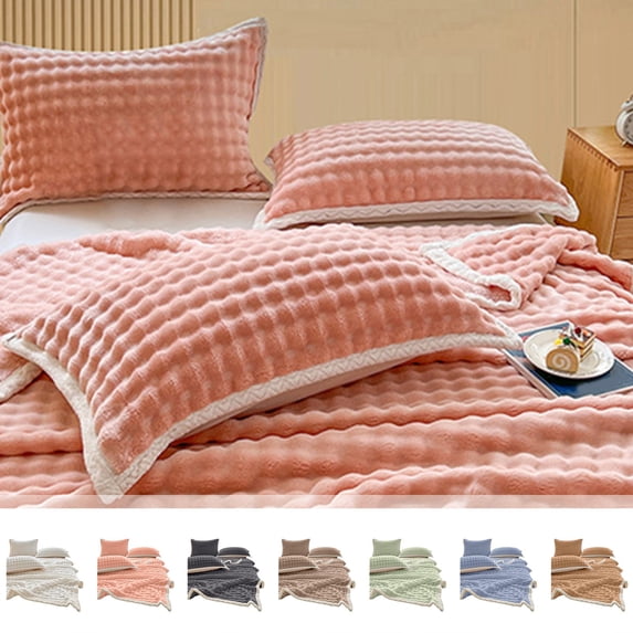 Holiday Savings Clearance! PRETXORVE Soft Bubble Fleece Blanket Warm and Soft Single Layer Double-sided All-season Solid Color Plush Blanket