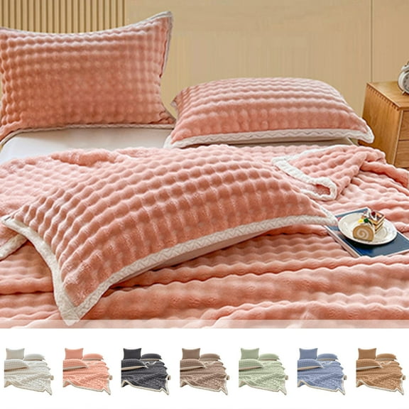 Holiday Savings Clearance! PRETXORVE Soft Bubble Fleece Blanket Warm and Soft Single Layer Double-sided All-season Solid Color Plush Blanket