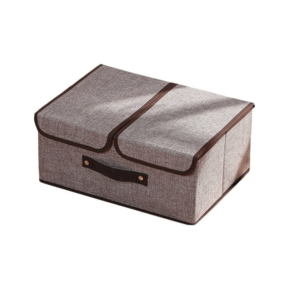PRETXORVE Storage Boxes with Double Lids and Handles- Foldable Linen Storage Bins Organizer Clothes Baskets Rectangu with Removable Divider for Home Bedroom