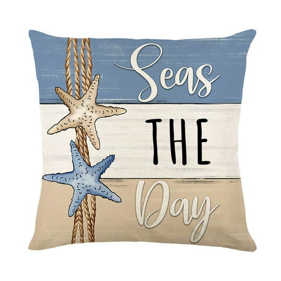 PRETXORVE Summer Letters Pillow Set Oceans Scallop Printing Sofa Window Cushion Set Living Room Bedroom Cushions