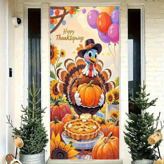 PRETXORVE Thanksgiving Decorations, Fall Decor, Thanksgiving Window Front Door Decoration Door Curtain Hanging Cloth Courtyard indoor and Outdoor Party Decoration Props