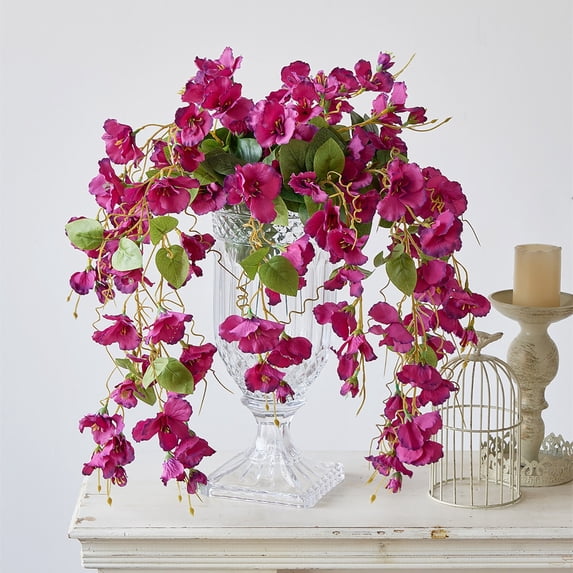 PRETXORVE Wall Hanging Crabapple Branch Rose Artificial Flower Dining Table Home Rattan