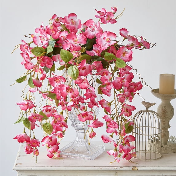 PRETXORVE Wall Hanging Crabapple Branch Rose Artificial Flower Dining Table Home Rattan