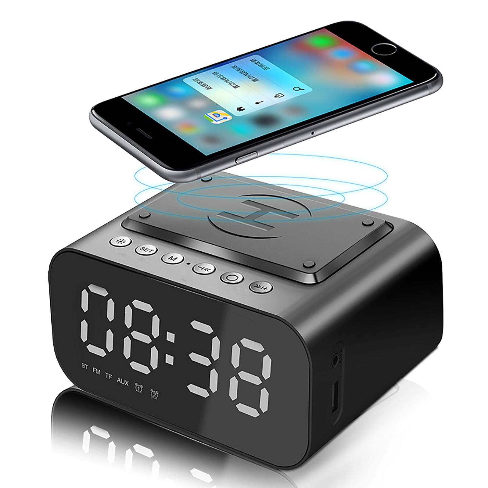 PRETXORVE Wireless Charger Clock LED Digital Alarm Clock Temperature