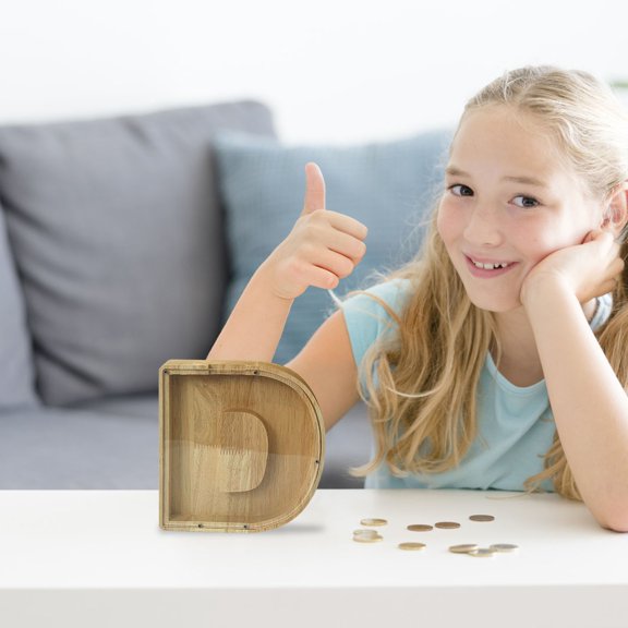 PRETXORVE Wooden Alphabet Bank Transparent Glass Bank