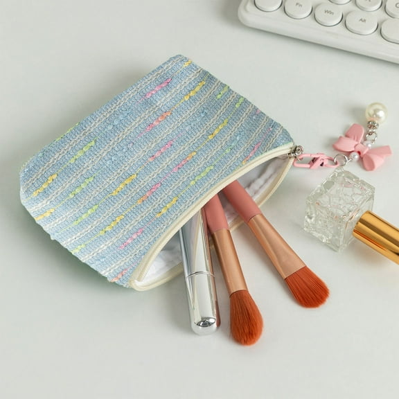 PRETXORVE Wool Woven Bag, Striped Color Block Makeup Bag, Patterned Makeup Bag, Portable Makeup Bag, Ins Style Pencil Case