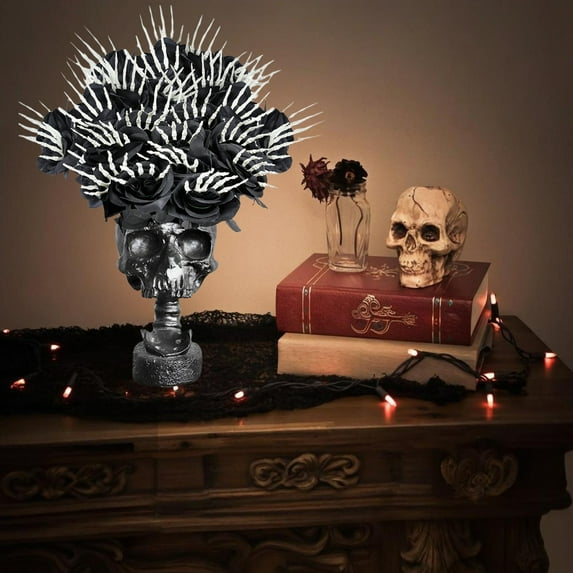 PRETXORVE Halloween Decorations, Fall Decor for Home, Artificial Flower Skull Hand Black Rose Silk Flower Suitable for Halloween Family Wedding Party Decorations