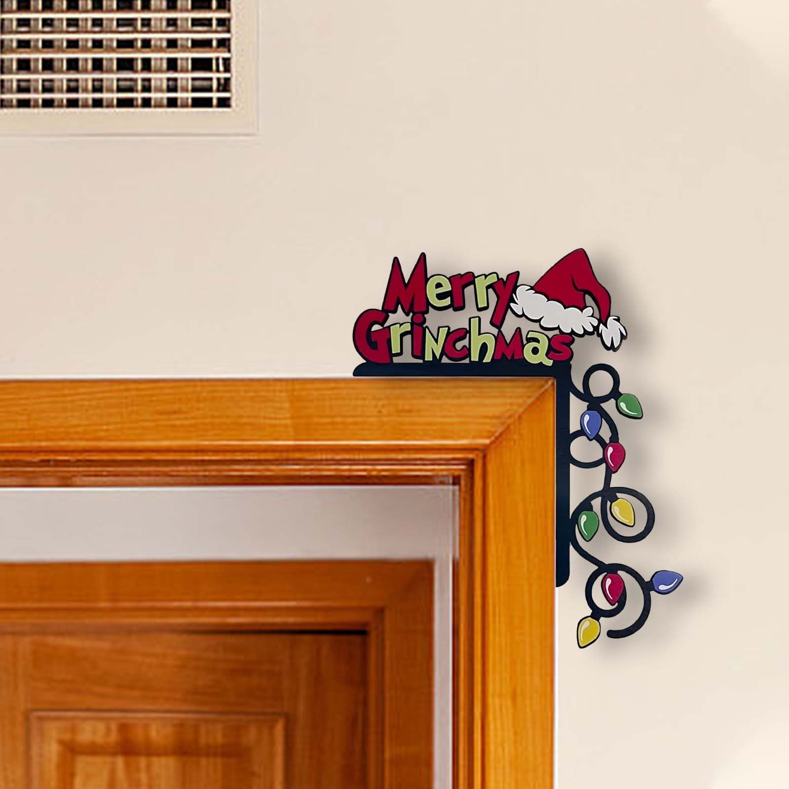PREWOOD Christmas Door Corner Decoration,Christmas Santa Claus Reindeer Door Sign Wall Retro ...
