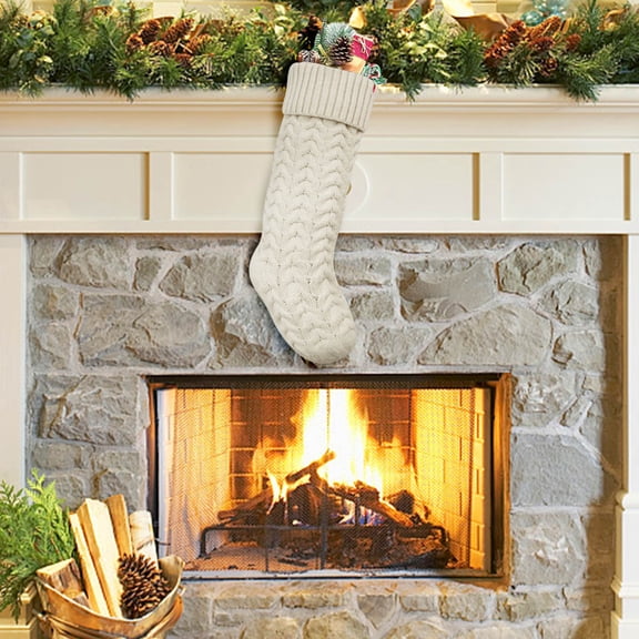 Hovilon Under 4$ Christmas Stockings,Knitted Xmas Stockings,Large Size Cable Knitted Stocking Gifts & Decorations for Family Holiday Xmas Party,Beige