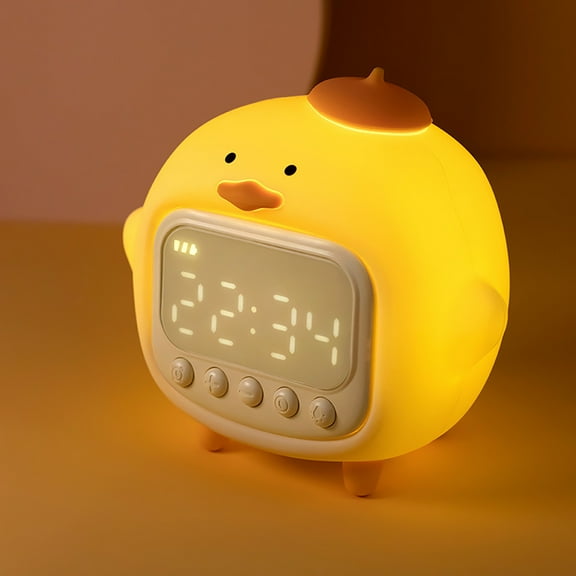 Hovilon Clearance Cute Duck Alarm Clock Night Light,Children's Fun Duckling Wake Up Lamp,Two Groups of Alarm Clocks,Brightness Adjustable,Rechargeable Portable Lamp for Bedroom Room Decor