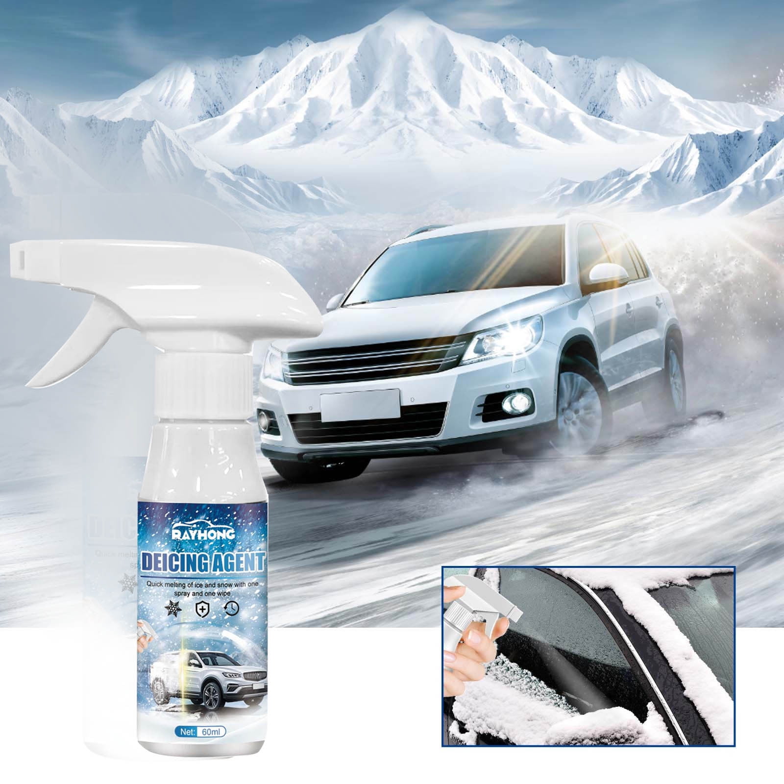 Hovilon Deals Under 2$ 1Pcs Deicing Agent for Car Windshield,Windshield De-Icers for Car Windshield Windows Wipers and Mirrors,Auto Windshield Defroster Deicing Spray 60mlWinter Car Essentials