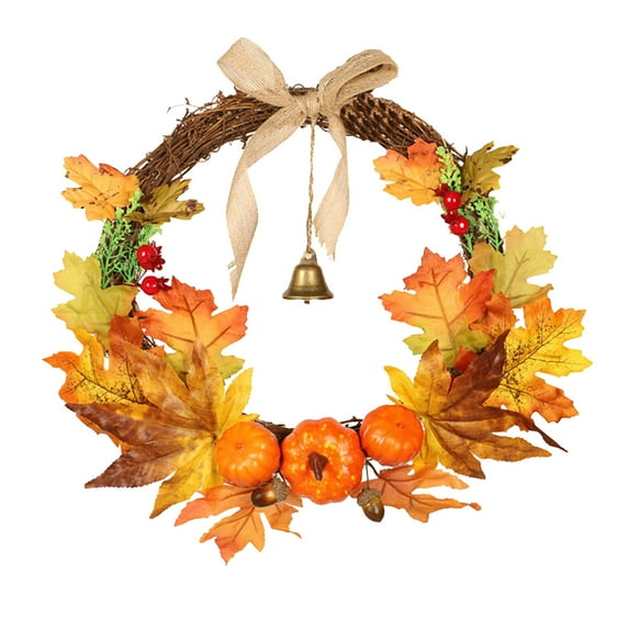 Hovilon Fall Wreaths for Front Door,Artificial Autumn Wreath Harvest Thanksgiving Door Wreath for Front Door with Pumpkins Maple Leaf and Berry,Decorative Linen Knot Wall Hanging(15.7 Inch)