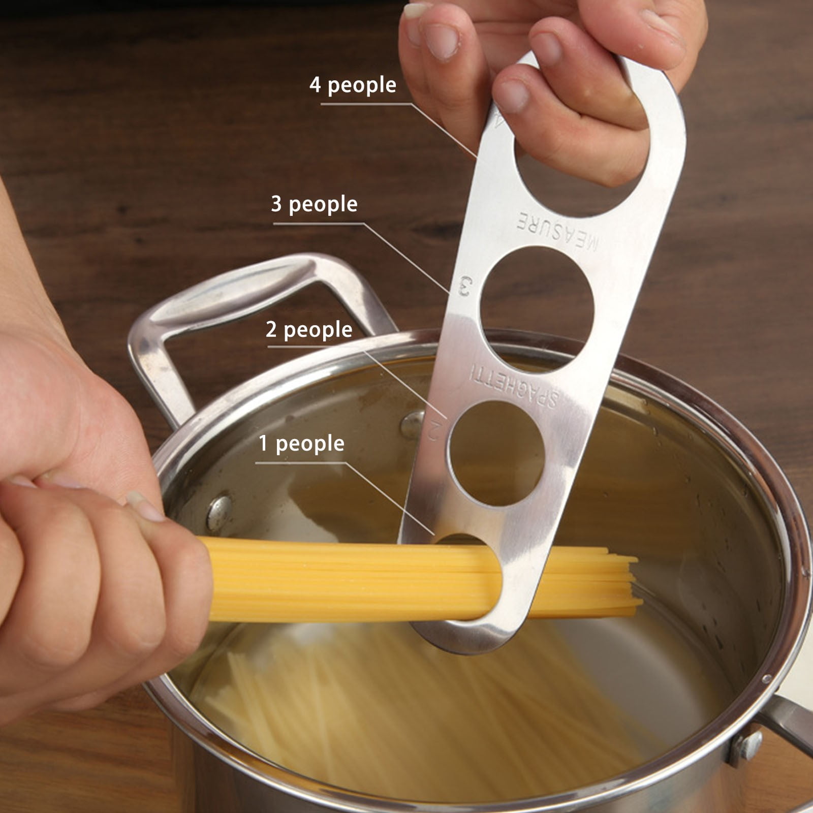 PREWOOD Stainless Steel Spaghetti Measure Tool,4 Holes Pasta Measuring