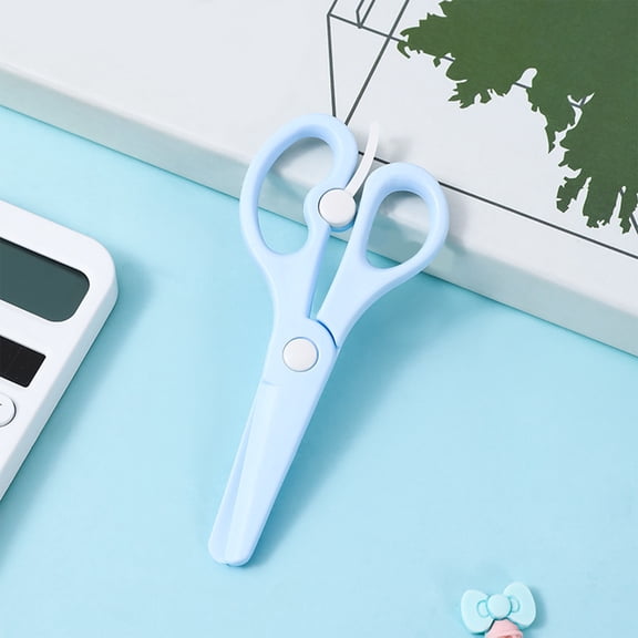 PREWOOD Students Scissors,Safety Scissors,Plastic Safety Scissors,Studentss DIY Crafts Scissors Students Do Not Hurt Hands Resilient Scissors,Kindergarten Round Head Wrapped Edges Scissors，Blue