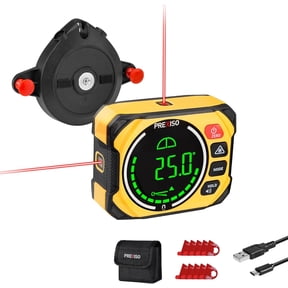 PREXISO 3-in-1 Multi Surface Laser Level with Digital Angle Gauge Magnetic, Rechargeable Digital Level with Wall Mount Base, 0-90° & 0-180°, Angle Finder Cross Line for Woodwork, Saw, Hanging Frames