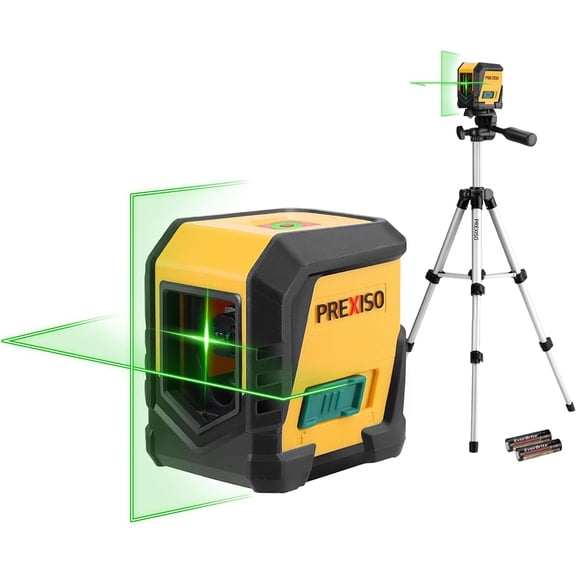 PREXISO Laser Level with Tripod, 65Ft Self Leveling Cross Line Laser Level, Green Line leveler Tool for Hanging Pictures, Home Renovation with LED Indicator & 2 AA Batteries (31-1/2 inch Tripod)