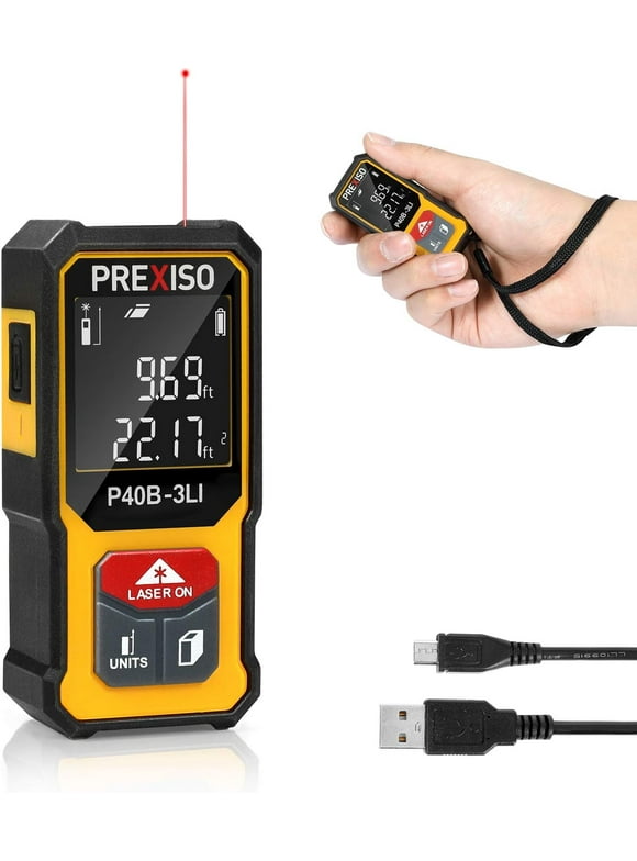 PREXISO Mini Laser Measurement Tool, 135Ft Rechargeable Laser Distance Meter Ft/Ft+in/in/M Unit, Laser Measure with High Accuracy, Pythagorean, Distance, Area, Volume Modes