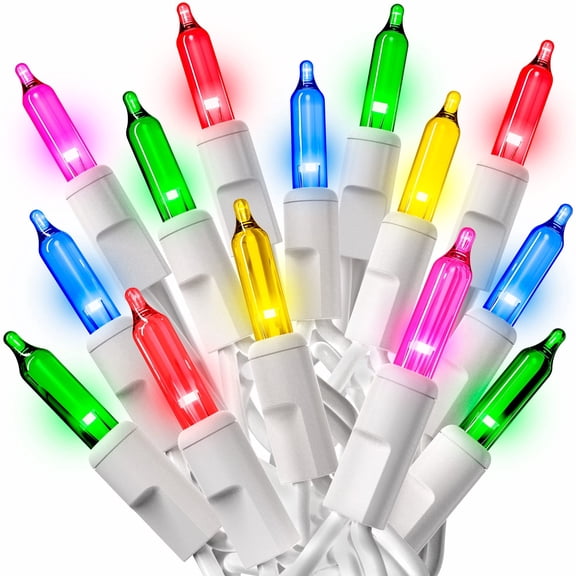 PREXTEX 50 Ct. Multi-Color Christmas Tree Lights with White Wire - 10 Ft Holiday String Lights for Indoor and Outdoor Use - Multicolor Twinkle Christmas Tree Decoration with End-to-End Connectors