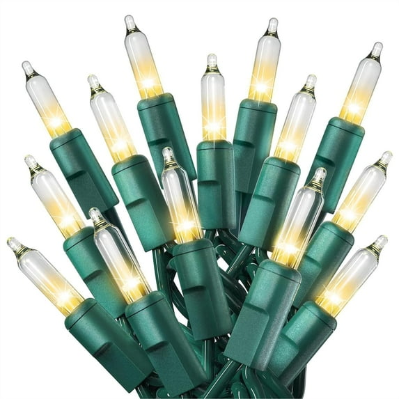 PREXTEX 50 Count Clear Christmas Tree Lights with Green Wire - 10 ft Warm White Mardi Gras Lights for Indoor or Outdoor Use - Holiday Fairy String Light for Christmas Trees, Patios, and More
