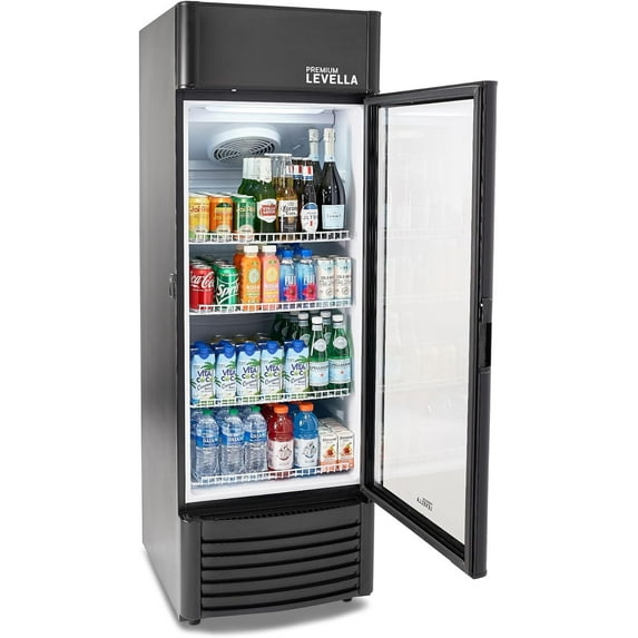 PRF907DX Glass Door Display Refrigerator 9.0 cu ft Commercial Beverage Cooler Merchandiser With Customizable Lightbox - Black
