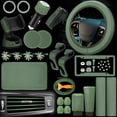 thumbnail image 1 of PRI 46 Pcs Bling Car Accessories Set for Women Leather Steering Wheel Cover Seat Belt Covers Diamond Rings Sticker Rhinestone Cup Holders USB Adapter Flower Air Vent Clip (Sage Green), 1 of 7