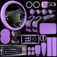 thumbnail image 1 of PRI 46 Pcs Bling Car Accessories Set for Women Leather Steering Wheel Cover Seat Belt Covers Diamond Rings Sticker Rhinestone Cup Holders USB Adapter Flower Air Vent Clip (Purple), 1 of 14