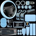 thumbnail image 1 of PRI 46 Pcs Bling Car Accessories Set for Women Leather Steering Wheel Cover Seat Belt Covers Diamond Rings Sticker Rhinestone Cup Holders USB Adapter Flower Air Vent Clip (Light Blue), 1 of 14