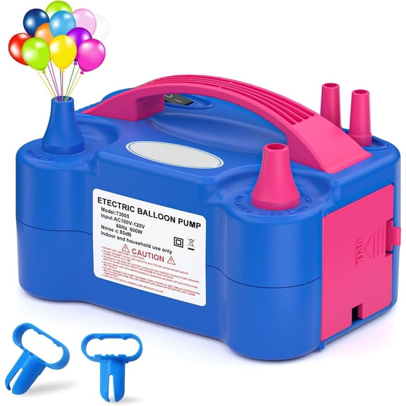 PRI Electric Balloon Pump, Portable Electric Balloon Blower Machine Balloon Air Pump Dual Nozzle Rose Red 110V 600W Balloon Inflator for Party Decorations