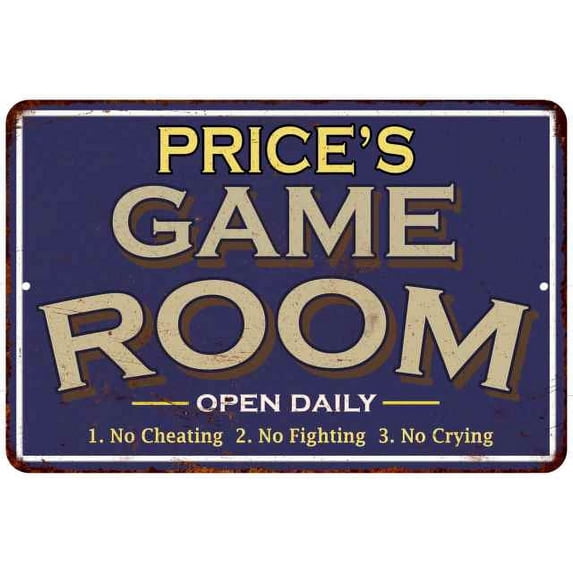 PRICE'S Blue Game Room Sign Metal 8 x 12 High Gloss Metal 208120002367