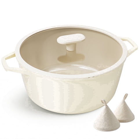 PRICUSIS 7 QT Ceramic Nonstick Stock Pot with Lid, Oven-Safe, Coconut White