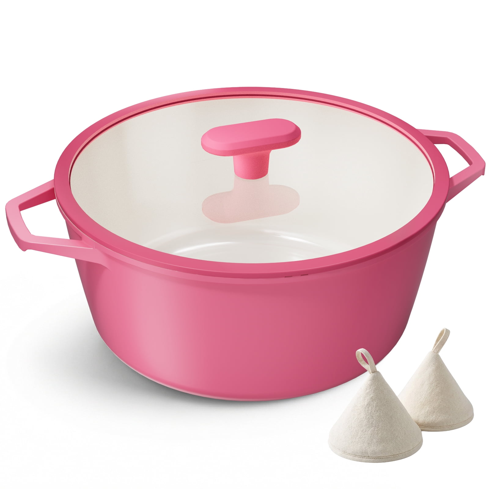 Caramic Pot PRICUSIS 7 QT Ceramic Nonstick Stock Pot with Lid, Oven-Safe, Raspberry ...